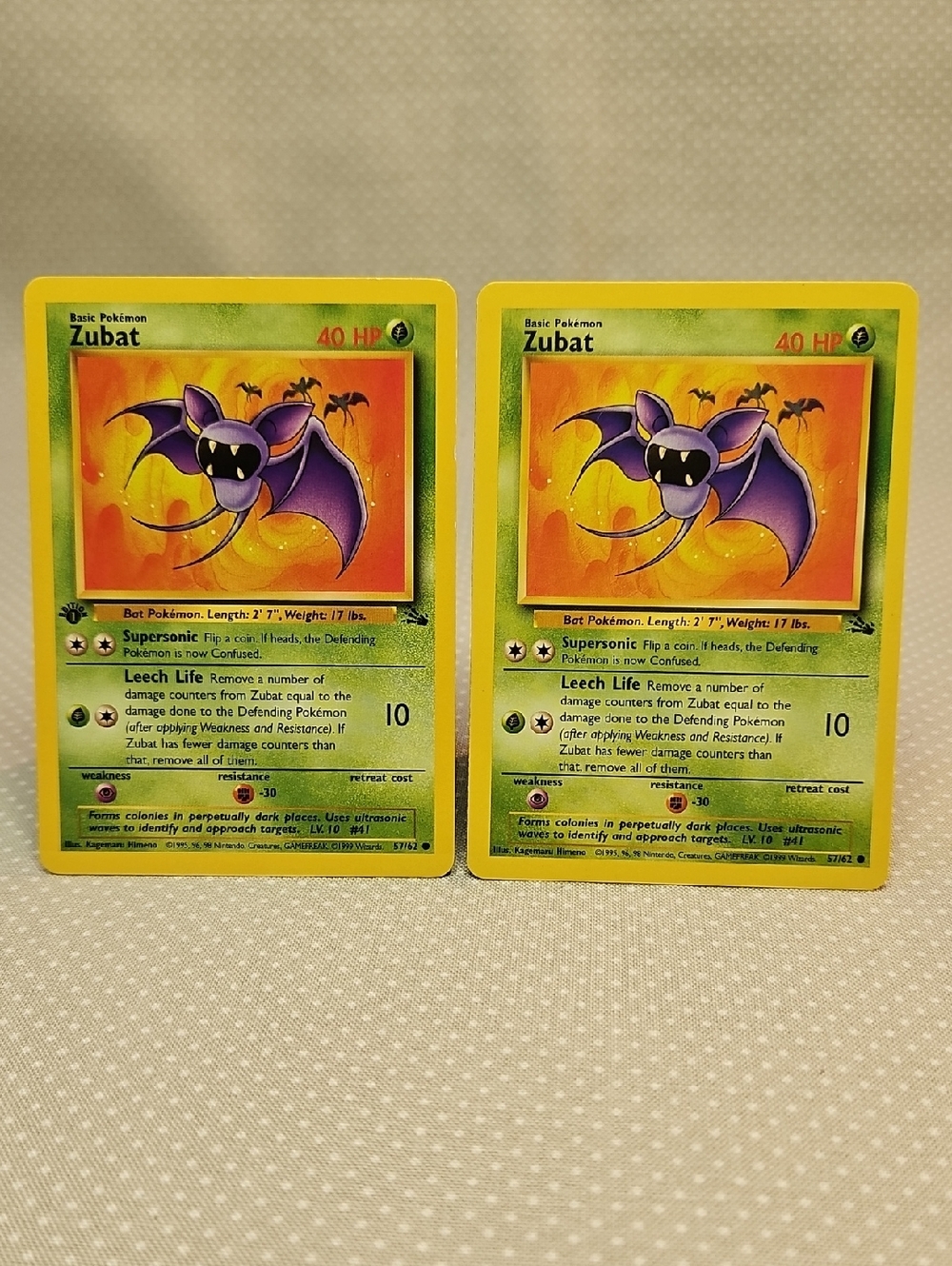 1999 Pokemon Zubat 57/62 Fossil 1st Edition & Regular Card